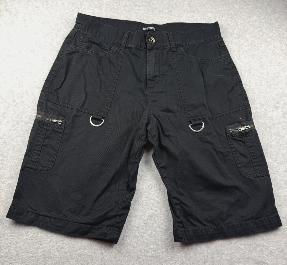 Hot Topic Black Cargo Shorts Mens Size 34 Punk Goth Grunge D-Ring Cotton
